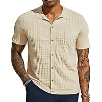 PJ PAUL JONES Men's Knit Shirt Short Sleeve Waffle Polo Shirt Casual Summer Shirt with Pocket