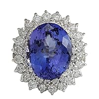 11.11 Carat Natural Blue Tanzanite and Diamond (F-G Color, VS1-VS2 Clarity) 14K White Gold Luxury Cocktail Ring for Women Exclusively Handcrafted in USA