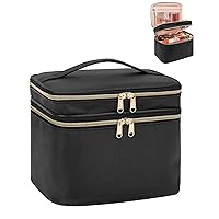 Large Makeup Bag Cosmetic Bags for Women 2 Layers Make Up Travel Bag Black Makeup Bag Organizer with Compartments Storage Case with Dividers, Black