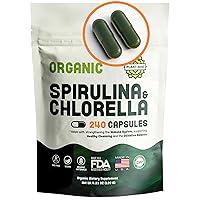 Spirulina and Chlorella Capsules Organic Detox 240 Count Made in The USA - Supports Optimal Energy - Wide Range of Antioxidants