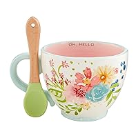 Mud Pie Hello Floral Mug And Spoon Set; Mug 16 Oz | Spoon 4 1/2