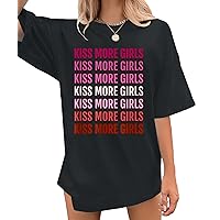 Lesbian Pride Shirt Women Kiss More Girls Shirts for Lesbian Romance LGBT Lovers Funny Letter Print Tee Tops