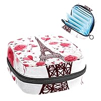 Tampons Holder for Purse, Portable Feminine Menstruation Pad Holder, Eiffel Tower Love Heart Cute Sanitary Napkin Storage Bag for Women