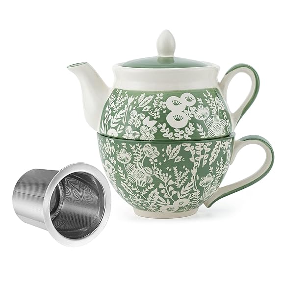 5 fl oz for Office and Home Taimei Teatime Ceramic Tea for One Set with infuser 10fl oz 1 Tea Pot with 1 Tea Cup Minimalist Style Black 