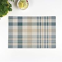 Set of 6 Placemats Plaid Check Pattern in Beige White Dusty Teal Green 12.5x17 Inch Non-Slip Washable Place Mats for Dinner Parties Decor Kitchen Table