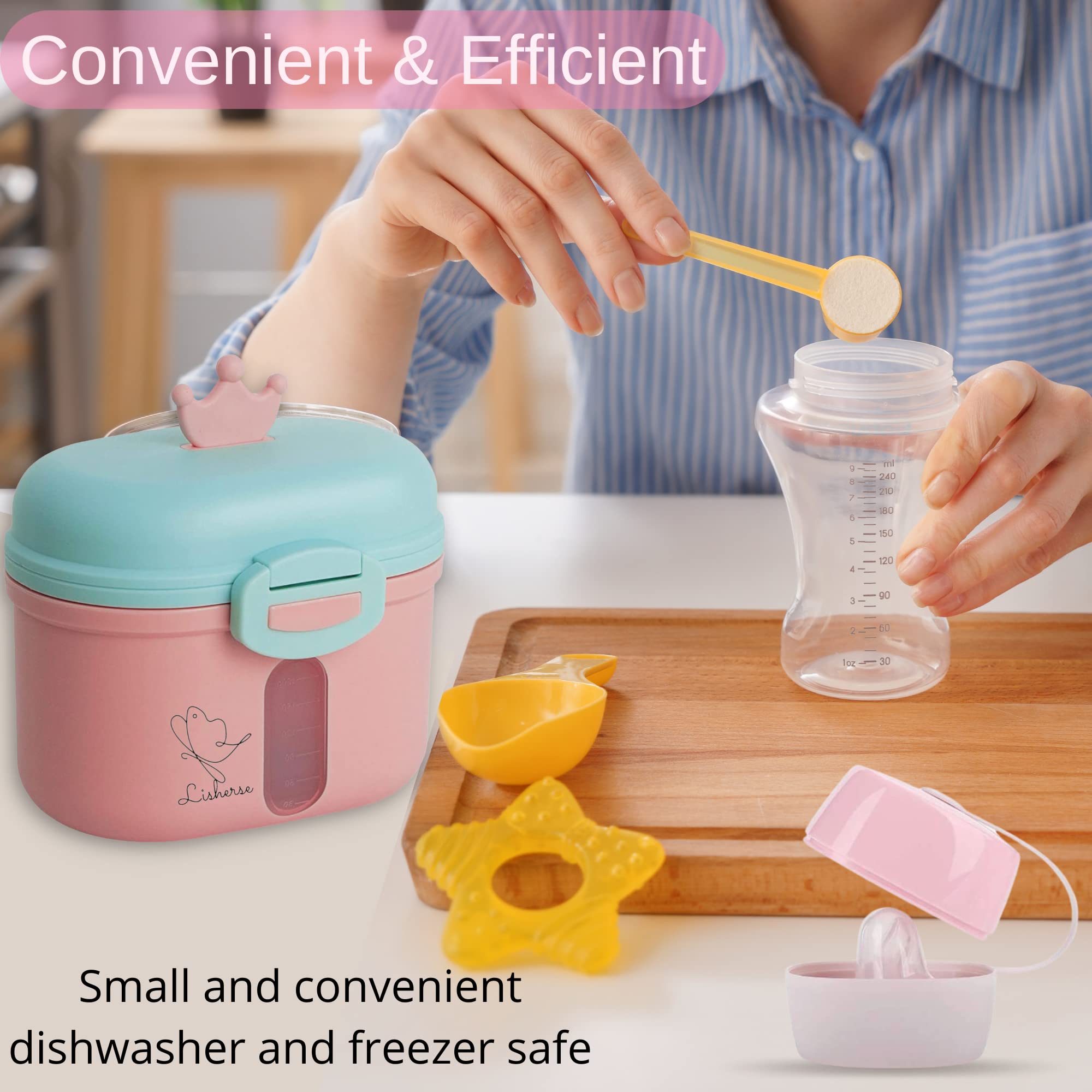 Baby Formula Container, Baby Formula Dispenser, Formula Container, Formula Dispenser on The go, Baby Formula Container for Travel, 8.46Z, 0.52LB, 240g, Includes a Multi-use Container, Pink