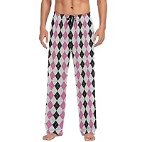Argyle Plaid Black Pink Pajama Pants for Men Lounge Pants Pajama Bottoms with pockets