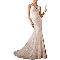 Women Sexy V Neck Lace Mermaid Court Train Bridal Gown Wedding Dresses 2017