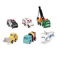 Battat – Wood Cars For Kids – 6Pc Toy Vehicle Set – Mini Rescue & Construction Vehicles – Toddler Truck Toys – 3 Years + – Wooden Vehicles Set 1