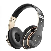 Bluetooth Headphones Over Ear, 6S Wireless Headphones Wired with 6 EQ Modes, 40 Hours Playtime Foldable HiFi Stereo Headset with Microphone, FM/TF for Cellphone/PC/Work (Black & Gold)