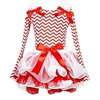 Christmas Dress Red White Chevron L/s Shirt Petal Skirt Set Girl Clothing 1-8y