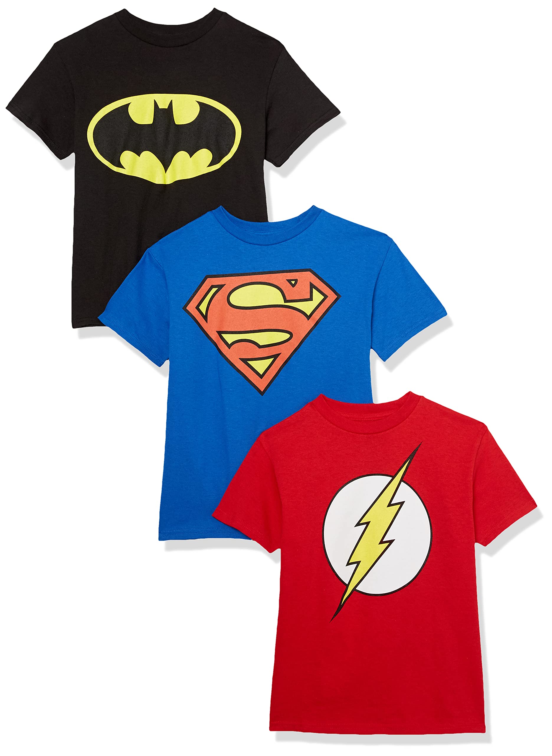 DC Comics Kids' Batman, Superman, The Flash 3 Pack Logo T-Shirt Bundle Set