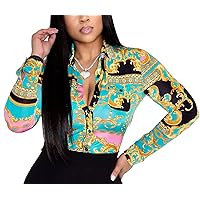 Blouses for Women Dressy Casual Colorful Long Sleeve Shirt Floral Print Tops Loose Collar Sexy T-Shirts Fashion 2023