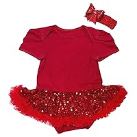 Petitebella Single Color Bodysuit Sequins Tutu Baby Dress Nb-18m