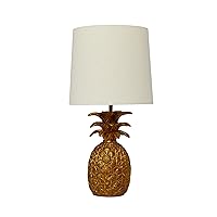 Creative Co-Op Pineapple Shaped Table Lamp with Distressed Gold Finish & Linen Shade