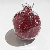 Transparent Blown Glass Pomegranate - Ancient Symbol of Abundance, Fertility, and Good Luck Spiritual Significance, Red Acrylic Grains Inside. (1 in Box)