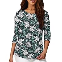 Button Down Tops for Women 3/4 Sleeve Blouse with Premium Fabric Novelty Tunic Tops for Teen Girls Casual T-Shirts