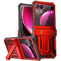 Poetic Spartan Case for Motorola Moto Razr + Plus 2023,[Kickstand][Hinge Protection][20FT Mil-Grade Drop Tested], Full-Body Rugged Shockproof Protective Cover with Kickstand, Metallic Red