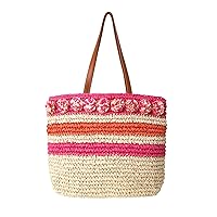 Joe Browns Women's Pom Woven Straw Bag Handbag, Pink Multi