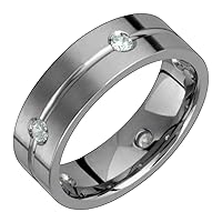 Stunning Titanium and Diamonds Ring With Center Groove 6 Millimeters Wide Wedding Band