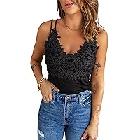 Women's Summer Lace Floral Cami Tank Tops Y2k Sexy V Neck Camisole Casual Going Out Beach Party Spaghetti Strap Tops