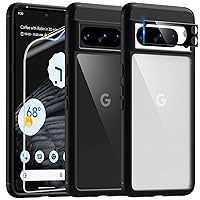 TAURI 5 in 1 for Pixel 8 Pro Case, [Not-Yellowing] with 2X TPU Film Screen Protector + 2X Camera Lens Protector, [Military Grade Protection] Shockproof Slim Case for Pixel 8 Pro, Black