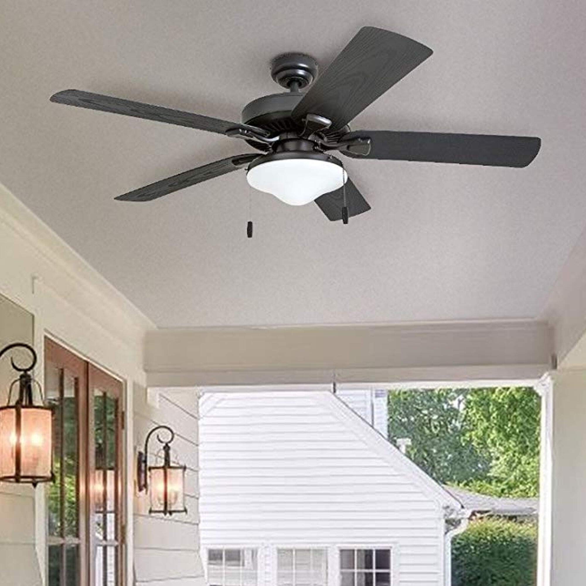 Honeywell Ceiling Fans Belmar, 52 Inch Traditional Indoor Outdoor LED Ceiling Fan with Light, Pull Chain, Three Mounting Options, ETL Damp Rated, Reversible Motor - 50512-01 (Bronze)