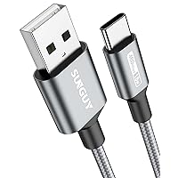 SUNGUY USB A to USB C Cable 1.5FT, [3-Pack] 3A USB 2.0 Type C Fast Charging Data Sync Braided Cable, Compatible with iPhone15/15Pro/15Pro Max, Galaxy S23/S22/S21, Note10/9, USB C Devices