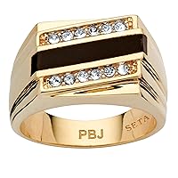 PalmBeach Men's Yellow Gold-plated Emerald Cut Natural Black Onyx and Round Crystal Ring Sizes 8-13
