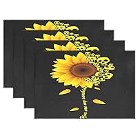 visesunny Sunshine Sunflower Skull Placemat Table Mat Desktop Decoration Placemats Set of 6 Non Slip Stain Heat Resistant for Dining Home Kitchen Indoor 12x18 in
