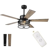 AUTELO Ceiling Fans with Lights, 52 Inch Ceiling Fans with Lights and Remote Control, Farmhouse Ceiling Fan 5 Reversible Blades and seeded Glass, Black and Wooden Finish for Living Room, F9356 SDNR