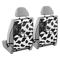 Cow Black White Kick Mats Back Seat Protector Waterproof Car Back Seat Cover for Kids Backseat Organizer with Pocket Dirt Scratches Mud Protection, 2 Pack, Car Accessories