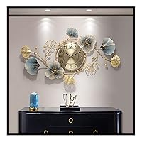 Large Wall Clock Decor, Modern 3D Metal Ginkgo Leaf Design Wall Clocks Decorative Silent Non-Ticking for Living Room, Bedroom and Office, 32.7x18.9in