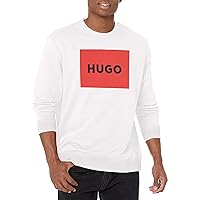HUGO Boss Mens Big Square Logo Long Sleeve Sweater Sweatshirt, Ultra White, Large US