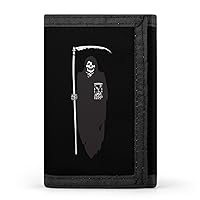 Death Scythe Grim Reaper Tri-Fold Wallet with ID Window Thin Card Holder with Zip Coin Pocket