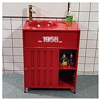 Bathroom Basin Vanity Unit Furniture, Free Standing Bathroom Cabinet Under Sink Bathroom Cabinet, Industrial Style Removable Free Stand Iron Art Vanity,Red,Without Mirror