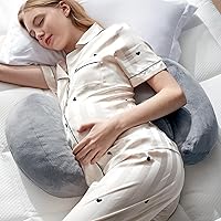 DOWNCOOL Pregnancy Pillow, Maternity Pillow for Pregnant Women, Grey Pregnancy Pillows for Sleeping with Removable Cover, Support for Back, Belly, Legs