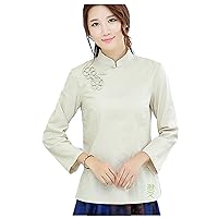 Chinese Oriental Long Sleeve Tang Qipao Top Solid Blouse