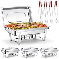 Mifoci 4 Pack 8QT Chafing Dish Buffet Set Full Size Stainless Steel Chafers Food Warmer Set Rectangular Catering Food Warmer with Tongs and Spoons for Parties Events Wedding Banquet Dining Kitchen