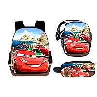 Cartoon Cars Lightweight Rucksack+Small Case+Shoulder Bag 3Pcs Set,Lightning McQueen Bookbag for Student,Teen