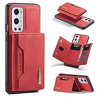 2-in-1 Wallet-Style Retro Style Phone case with Magnetic Stand Function for OnePlus 9RT N200 N20 N2 9R Ace 10R 9 10 Pro 5G 4G Back Cover Drop-Proof Protective Shell(Red,OnePlus Nord N20 5G)