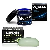Defense Acne Care Bar Soap 4.2oz (2-Pack) 2% Salicylic Acid & Herbal Ointment Salve 2 Oz - Natural Tea Tree Oil and Eucalyptus Oil