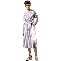 LilySilk 100% Silk Shirtdress Striped for Women Lavender Stripes Short Sleeve Stand Collar Button Front Dresses Ladies
