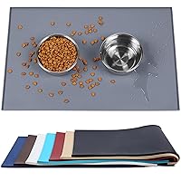 VIVAGLORY Dog Food Mat, Cat Dog Feeding Mat, Waterproof Non-Slip Food Grade Silicone Mat Placemat with Raised Edge, Anti-Messy Pet Bowl Mat for Food and Water, Grey, L(24