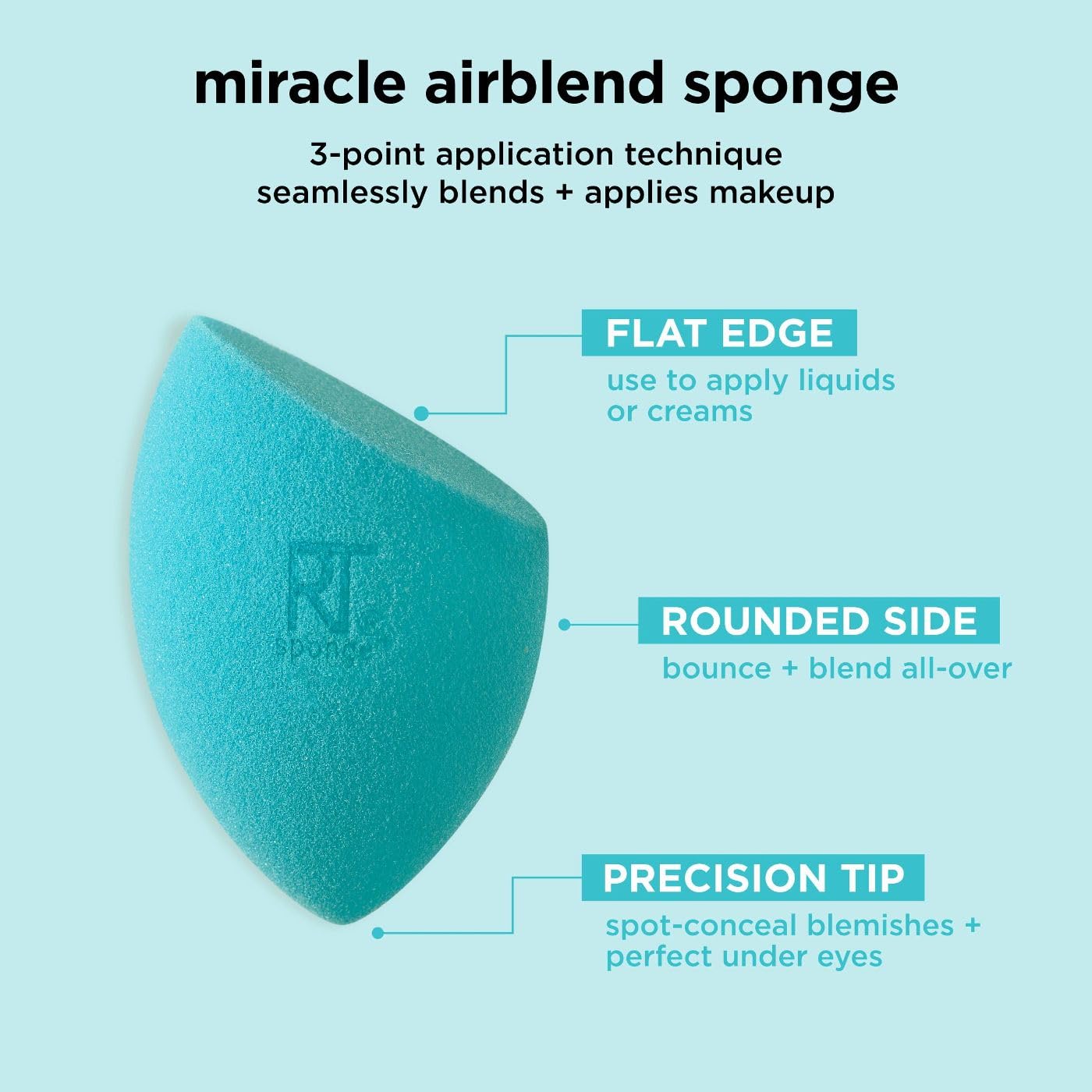 Real Techniques Assorted Makeup Blending Sponges, Miracle Complexion, Miracle Powder, & Miracle Airblend Sponges, For Blending & Baking, Use With Foundation & Powder, Dewy or Matte Finish, 6 Pack