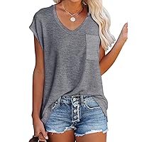 WMZCYXY Womens Summer V Neck Tops Sleeveless T Shirt Casual Loose Fitting Tank Tops with Pocket