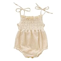 Newborn Infant Baby Girls Sleeveless Solid Linen Romper Sling Backless Jumpsuit Outfits Cute Outfits for