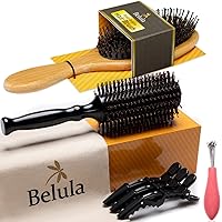 Belula Add Volume to Your Hair Set. Detangling Boar Bristle Hair Brush for Long, Curly or Any Type of Hair and Large 2.7