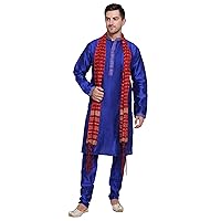 Men's Tunic Art Silk Kurta Pajama and Scarf Suit Set Indian Clothing Wedding Party Dress Gifts Items