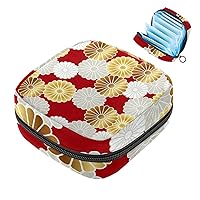 1Pc Portable Sanitary Napkin Storage Bag, Menstrual Cup Pouch, Feminine Care Pads Bag for Girls Women, Tampons First Period Kit, Japanese Traditional Style Chrysanthemum Pattern